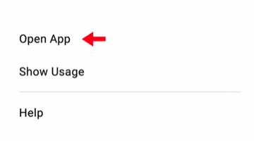 Red arrow pointing to Open App in the Zeto Sheet Notification and Alerts menu