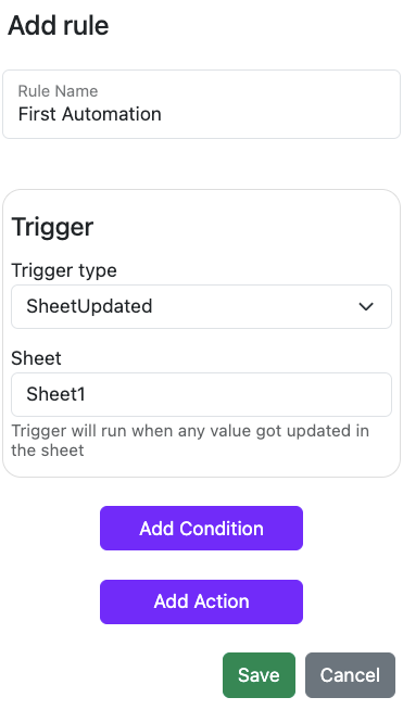 Zeto Sheet Automation interface